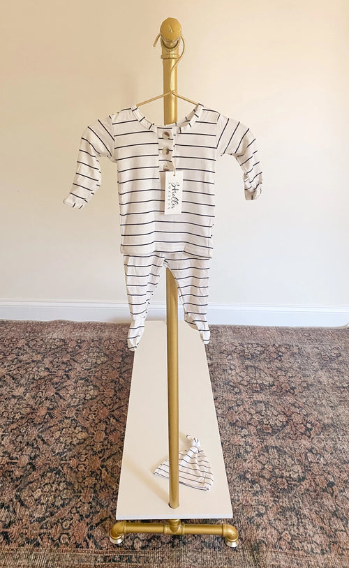 Top and Bottom Outfit and Hat Set (Newborn-12 months sizes) Black Stripes - MOOGCO Baby