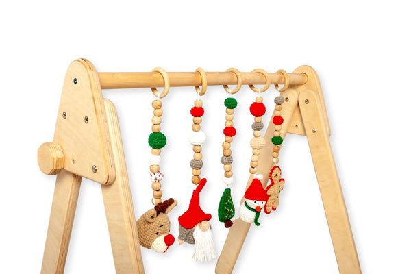 Montessori Baby Gym & Hanging Toys Set | Wooden Play Gym for Babies