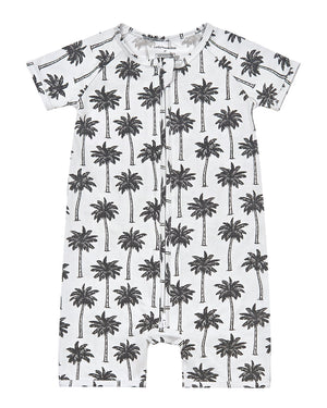 Bamboo Shorty Romper  | Palm Style White