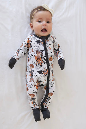 Howdy Boo Zippy zip pajamas for babies, featuring a cozy design and playful patterns, shown from angle 3.