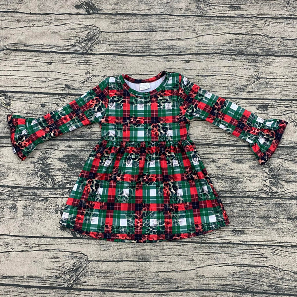 Leopard Plaid bell sleeve dress