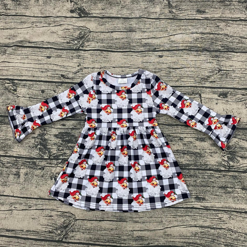 Checkered Santa bell sleeve dress for babies, perfect for festive occasions and holiday celebrations.