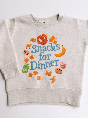 "Snacks for Dinner crewneck top for babies, stylish and comfy, perfect for casual wear."