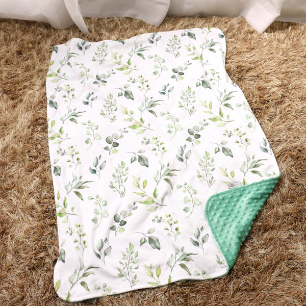 Premium Baby & Toddler Minky Blanket - Eucalyptus Greenery