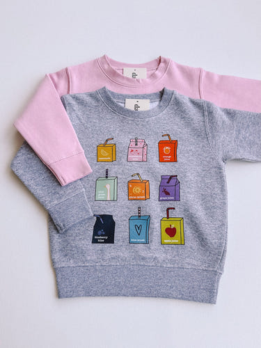 Juice box crewneck for babies, stylish and comfy top perfect for everyday wear.