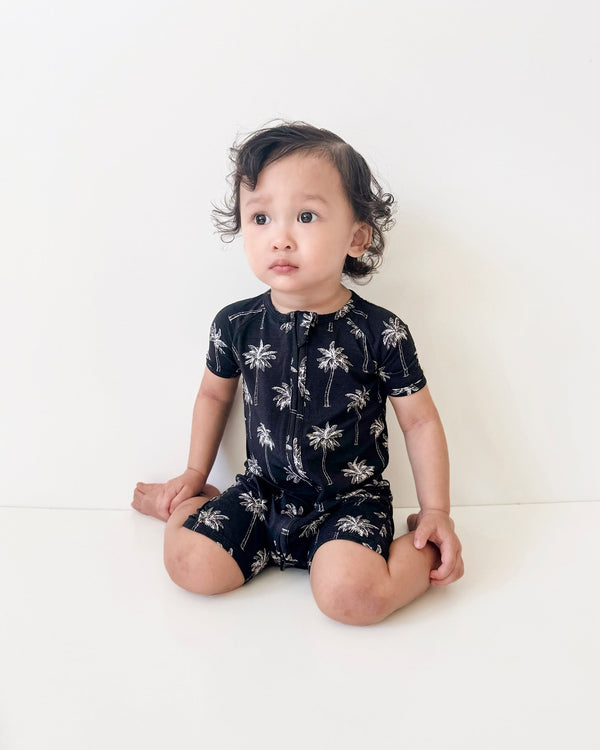 Bamboo Shorty Romper  | Palm Style Black
