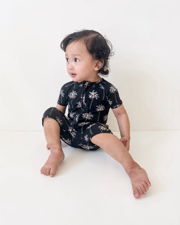 Bamboo Shorty Romper  | Palm Style Black