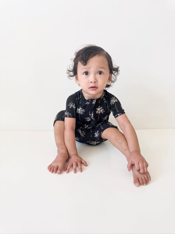 Bamboo Shorty Romper  | Palm Style Black