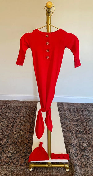 Knotted Baby Gown Set - Holiday Red (Newborn-3 months) - MOOGCO Baby