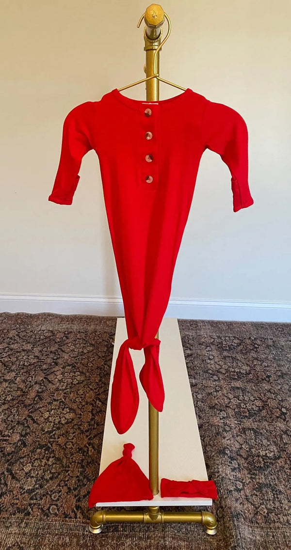 Knotted Baby Gown Set - Holiday Red (Newborn-3 months) - MOOGCO Baby