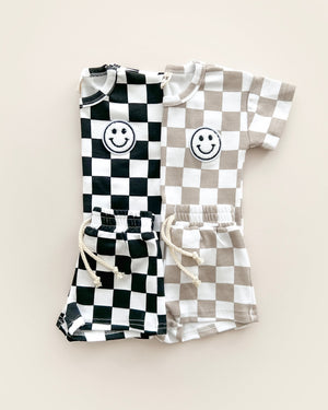 Checkered Shorts Set | Latte - MOOGCO Baby