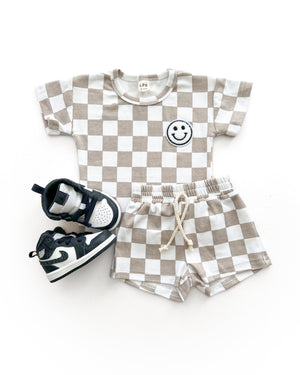 Checkered Shorts Set | Latte - MOOGCO Baby