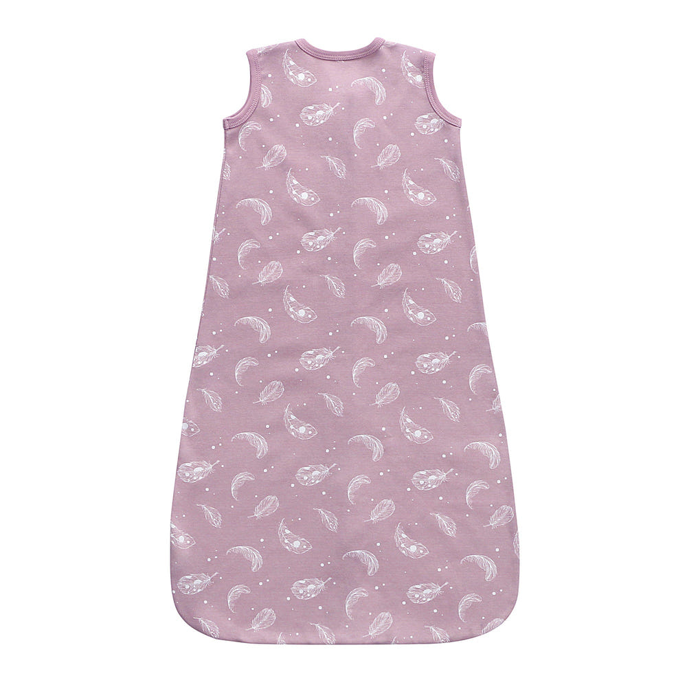 100% Organic Cotton 0.5tog Sleep Sack in Feather Mauve for babies, ensuring comfort and safety during sleep.