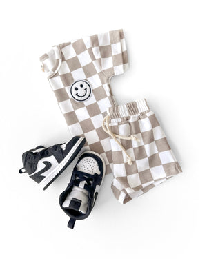 Checkered Shorts Set | Latte - MOOGCO Baby