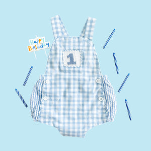 Smocked Blue First Birthday Bubble - MOOGCO Baby