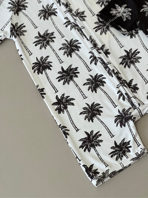 Bamboo Shorty Romper  | Palm Style White
