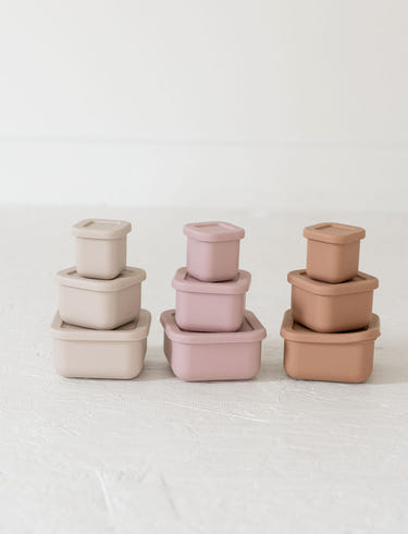 Silicone Bento Box Set of 3 for food storage and on-the-go meals, perfect for babies and toddlers.
