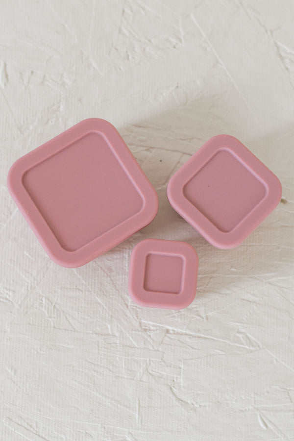 Silicone Bento Box Set of 3 for baby food storage and on-the-go meals, angled view showcasing vibrant colors.