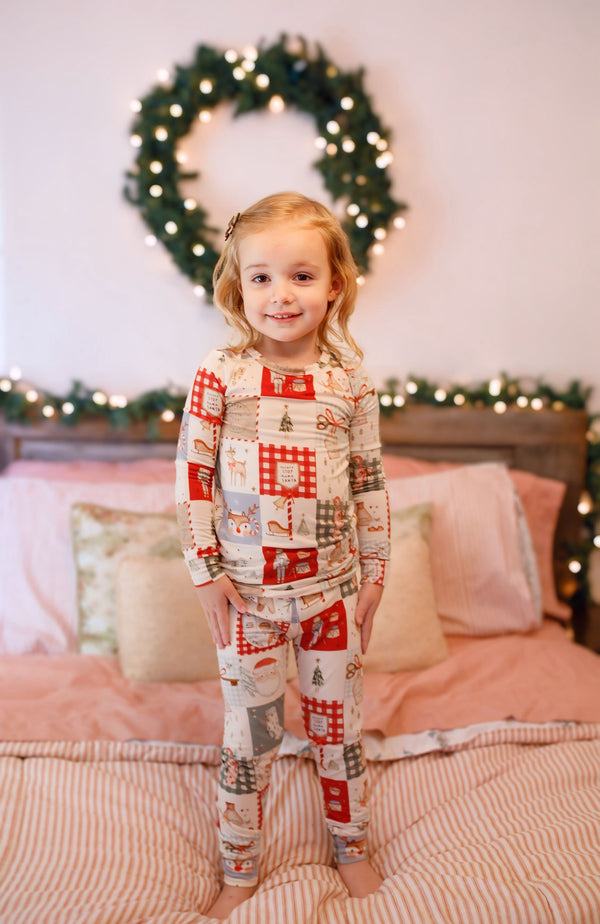 Christmas Patchwork Bamboo Christmas Pajamas - 2pc Set