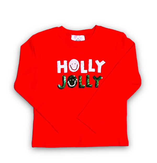 Holly Jolly Long Sleeve Sequin Kid Shirt