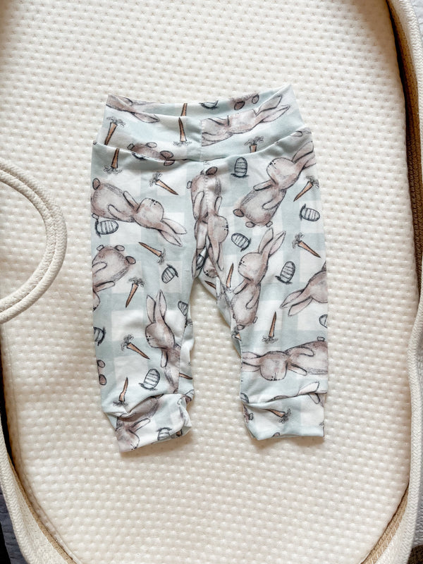 Snuggle Bunny plaid joggers outfit for baby boy, perfect for Easter celebrations. Angle 2 view.