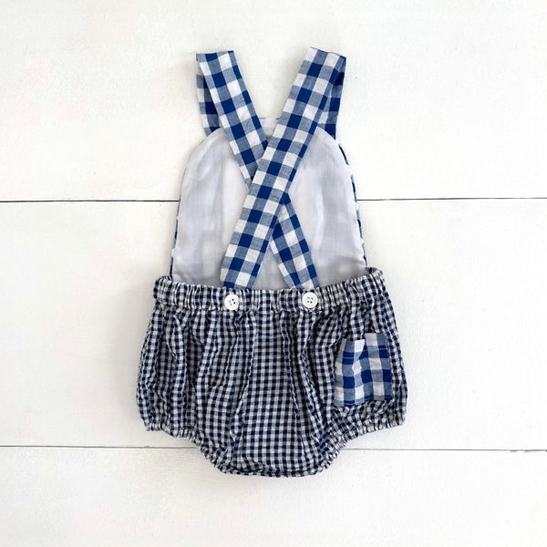 Navy Blue Smocked First Birthday Sunsuit