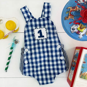 Navy Blue Smocked First Birthday Sunsuit