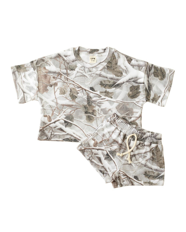 Camo baby shorts set at angle 8, perfect for stylish and comfortable playtime.