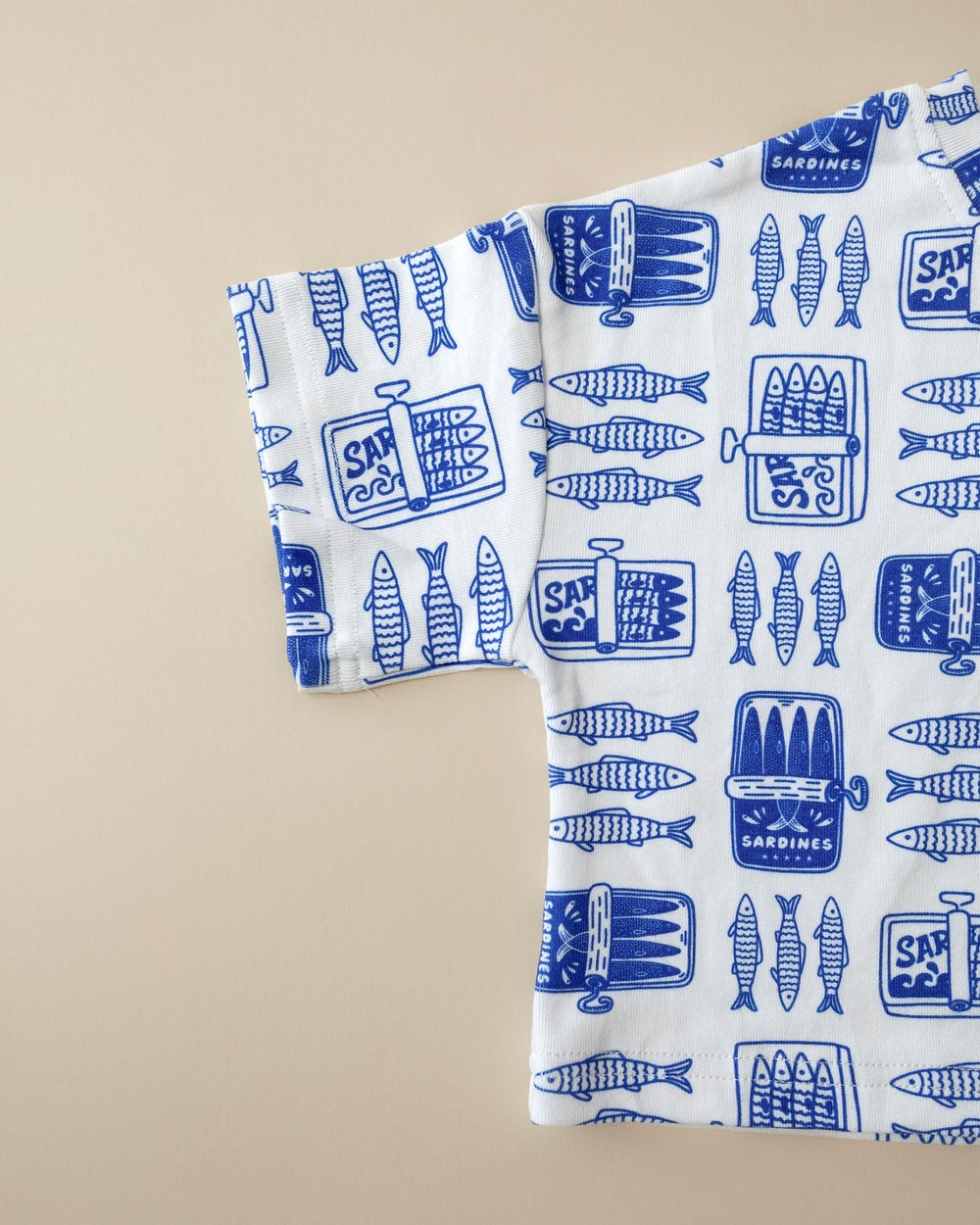 Baby shorts set featuring a playful sardines print, perfect for summer adventures.