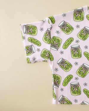 Baby shorts set featuring playful pickles design, perfect for summer fun and comfort.
