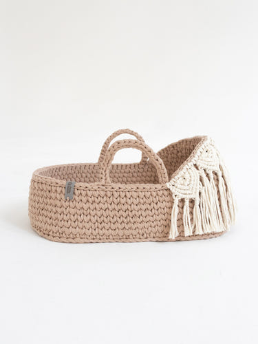 Doll Moses Basket Macrame Hood w/Rocking Stand