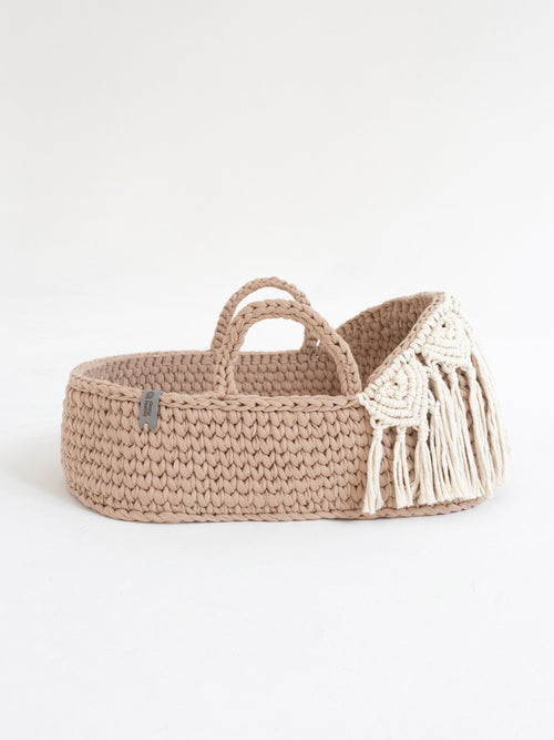 Doll Moses Basket Macrame Hood w/Rocking Stand