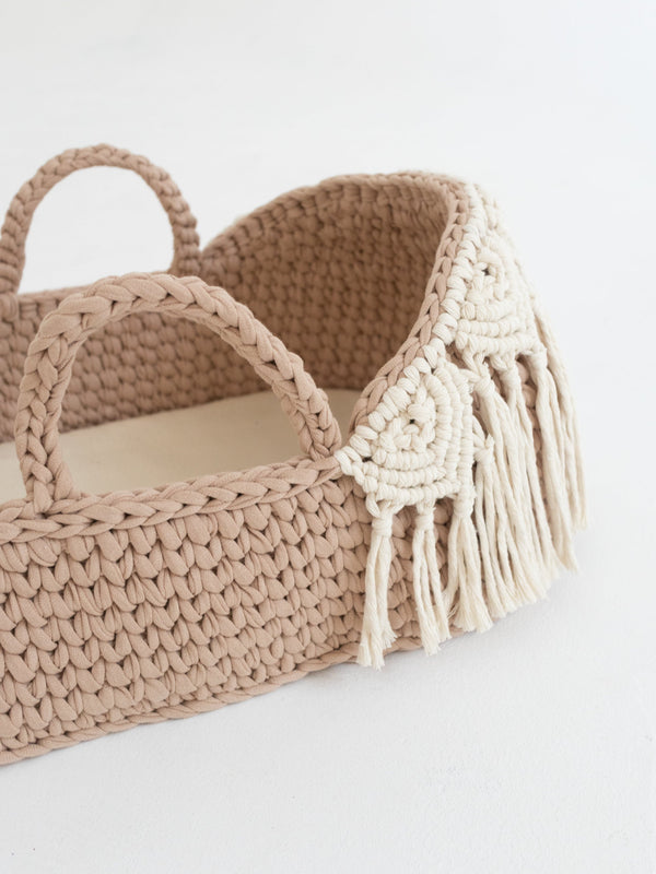 Doll Moses Basket Macrame Hood w/Rocking Stand