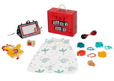 Montessori Educational Box for babies 3-4 months, promoting sleep and learning in a cozy bedding environment.