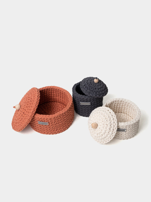 Round Storage Baskets w/ Lid Recycled | US Stock