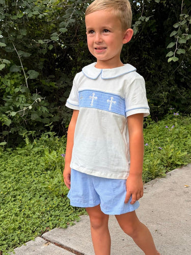 Blue Smocked Church Christ Bishop Christening Toddler Boys'Set