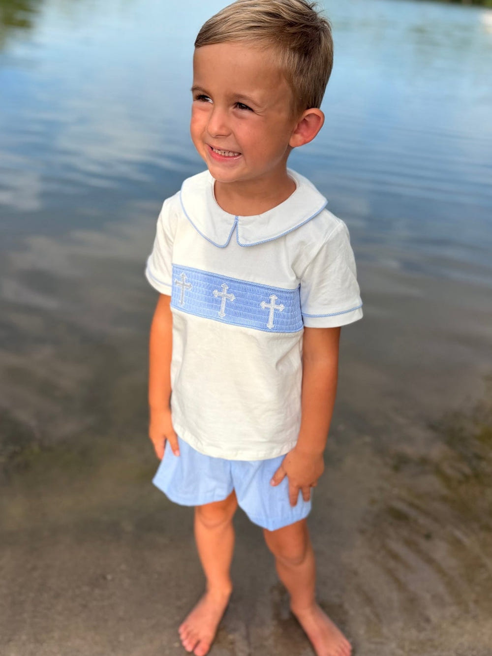 Blue Smocked Church Christ Bishop Christening Toddler Boys'Set