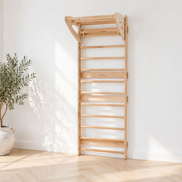 woodandhearts Swedish Wall indoor wooden gym adjustable bar