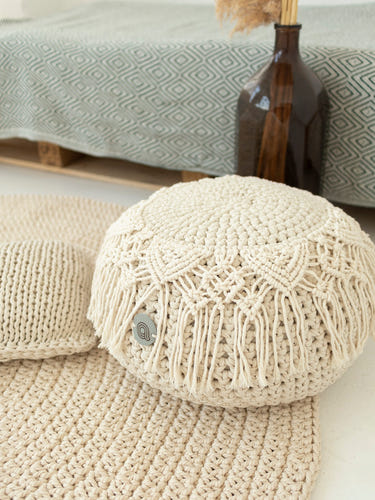 Pouf Boho with Macrame Decor