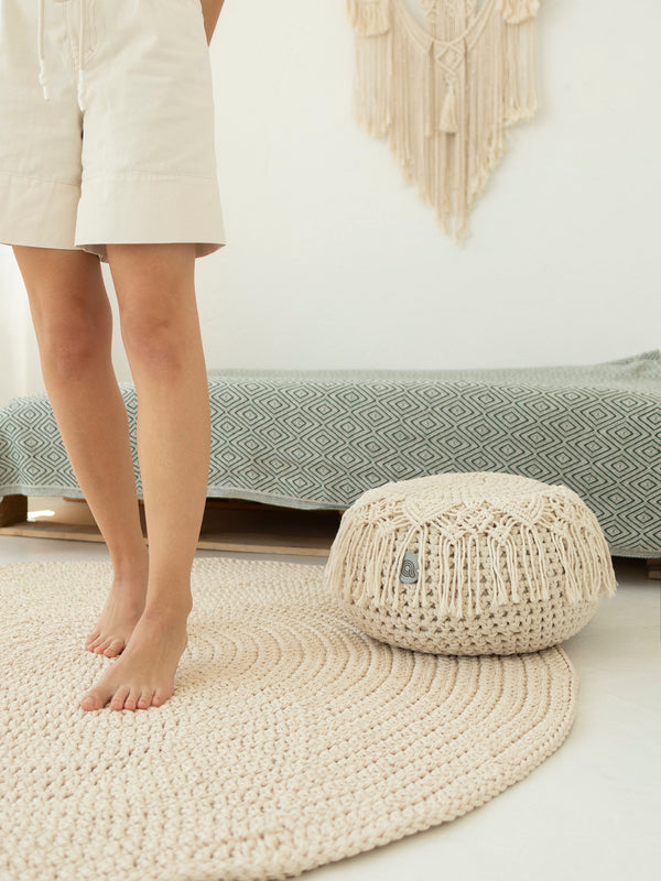 Pouf Boho with Macrame Decor