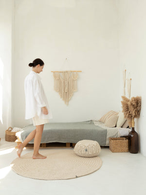 Pouf Boho with Macrame Decor