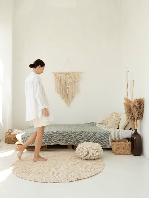 Pouf Boho with Macrame Decor