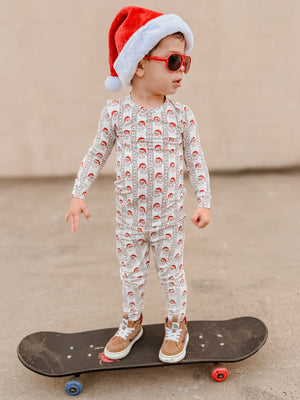 Vintage Santa bamboo Christmas pajamas 2pc set for babies, cozy and festive bedding for holiday sleep.