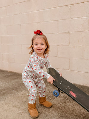 Vintage Santa bamboo Christmas pajamas 2pc set for babies, perfect for cozy holiday sleep. Angle 13 view.