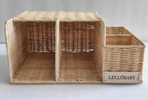 LELLobaby™ X Hampton BABY Deluxe Rattan Diaper Caddy in angle view, stylish storage for baby essentials.