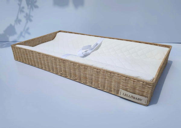 LELLobaby™ X Hampton BABY Rattan Wicker Changing Tray Premier at angle 8, stylish and functional for baby care.
