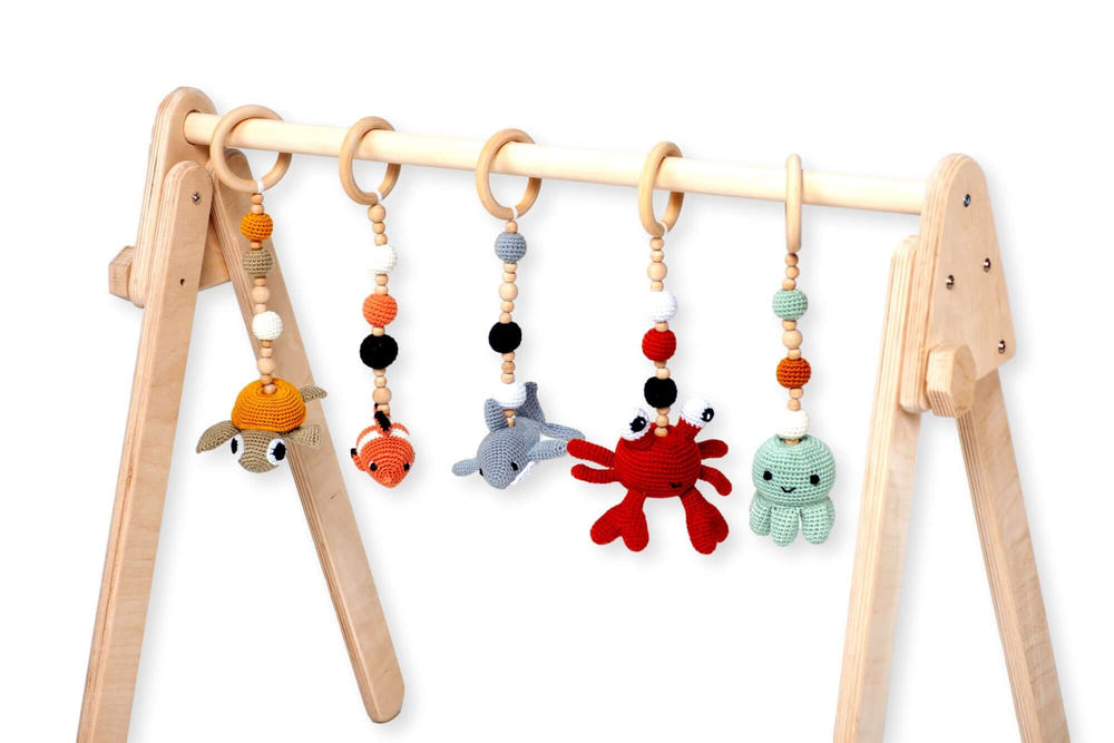 Montessori Baby Gym & Hanging Toys Set | Wooden Play Gym for Babies - MOOGCO Baby