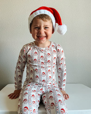 Vintage Santa bamboo Christmas pajamas 2pc set for babies, perfect for cozy holiday sleep.