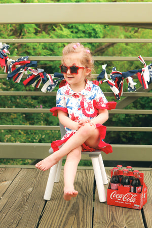 4th Of July Bow Star Girls Pajamas Set