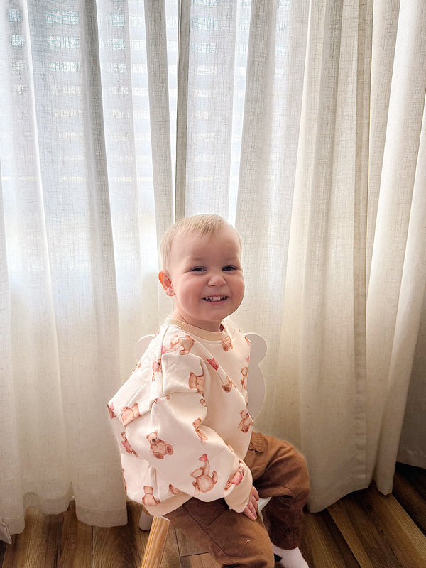 Teddy Bear Hearts Crewneck Sweatshirt for babies, cozy and cute, shown from angle 6. Perfect for stylish comfort!